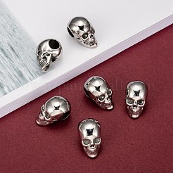 316サージカルステンレスビーズ  スカル  大穴ビーズ  アンティークシルバー  25x15x17.5mm  穴：7.5mm&nbsp;STAS-G126-01AS
