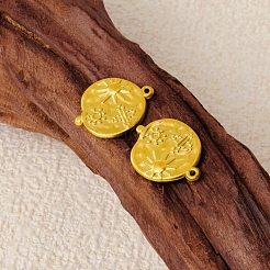304ステンレスペンダント  太陽のチャーム入りフラットラウンド  ゴールドカラー  23x18mm&nbsp;PW-WG2D3FE-02