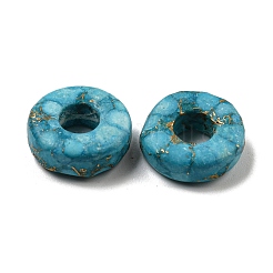 染色合成ターコイズヨーロピアンビーズ  大穴ビーズ  フラットラウンド  ダークターコイズ  14.5~25x4.5~7mm  穴：5mm&nbsp;G-B070-22B