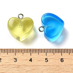 透明樹脂模造ゼリーペンダント 10 個  プラチナメッキの鉄製ループ付きハートチャーム  バレンタインデー  ミックスカラー  17.5x17.5x10mm  穴：2mm&nbsp;FIND-B031-02