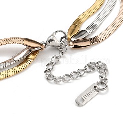 304ステンレススチールヘリンボーンチェーンブレスレット  ミックスカラー  7-5/8インチ（19.5cm）&nbsp;BJEW-H618-18MC