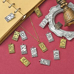 15pcs5スタイルチベットスタイルアロイペンダント  タロット模様の長方形  アンティーク黄金  26x13x2mm  穴：2mm  3個/スタイル&nbsp;TIBEP-YW0001-76AG