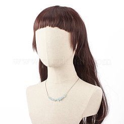 天然アクアマリンチップビーズジュエリーセット  女性用 304 ステンレススチールアズキチェーン付き宝石ペンダントネックレスとクラスターダングルイヤリング  ステンレス鋼色  60mm  ピン：0.6mm  19.29インチ（49cm）&nbsp;SJEW-JS01231-07