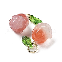 天然石瑪瑙ペンダント  葉付きキンモクセイの花チャーム  ゴールドカラー  16~17x10.5~11.5x11.5~12mm&nbsp;LS-G-Z052-02B