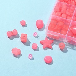 混合形状イミテーションゼリーアクリルビーズ  透明アクリルビーズと伸縮性の強いビーズゴム糸を使用  ショッキングピンク  6.5~20.5x7~22x4〜！13mm  穴：1.4~2.5mm  349個/セット&nbsp;MACR-FS0001-29