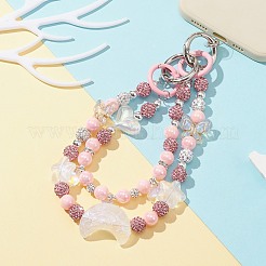 ハート＆ムーン＆スターのアクリルビーズバッグストラップ  亜鉛合金スプリングゲートリング付き  フラミンゴ  27.3~35.7cm  2個/セット&nbsp;AJEW-BA00109