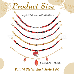 6個 6スタイル ハンドメイド ポリマークレイ & CCB プラスチック & ガラス & 合金 エナメル ペンダント ハットチェーン  カニカン付き  野球ヘルメットとラグビー  ゴールドカラー  ミックスカラー  270~290mm&nbsp;HJEW-GA00089
