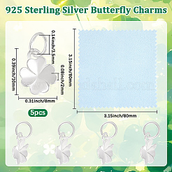 スターリングシルバーチャーム5個925個  銀色のメッキ  丸カン付き  クローバー  10x8x2mm  穴：3.5mm&nbsp;STER-BBC0009-44D