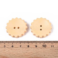 スプレー塗装された天然木のボタン  ギア  2穴  ナバホホワイト  27.5x6mm  穴：2.2mm&nbsp;WOOD-T032-34A