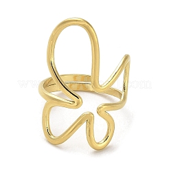 金色の304ステンレススチール製調節可能なリング  ワイヤーラップ中空指輪  花  内径：16.8mm&nbsp;RJEW-C036-02A-G