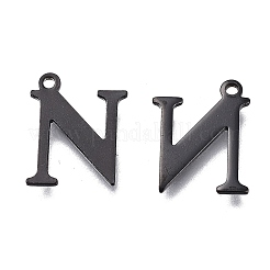 304ステンレススチールチャーム  レーザー切断  アルファベット  電気泳動黒  文字.n  12.5x10x0.8mm  穴：1mm&nbsp;LS-STAS-H112-N-EB