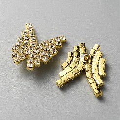 1穴亜鉛合金ラインストーンシャンクボタン  蝶  クリスタル  ゴールドカラー  26x20.5x3mm  穴：1.2mm&nbsp;FIND-WH0152-110G