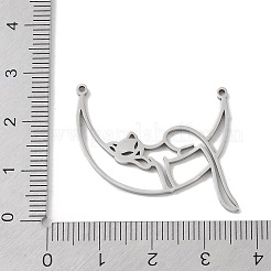 変色しない304ステンレススチールペンダント  レーザー切断  キツネのチャームが付いた空洞の月  ステンレス鋼色  25x32x1mm  穴：1mm&nbsp;STAS-B062-08P