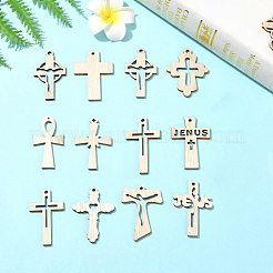 ウッドペンダント  クロス  バリーウッド  33~49.5x29~38x2.5~3mm  穴：2.5~3.5mm  50個/セット&nbsp;WOOD-CJC0816-001