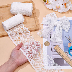 ポリアミド糸のレースリボン  ガーメントアクセサリー  花  ホワイト  4インチ（100mm）&nbsp;DIY-WH0678-116A