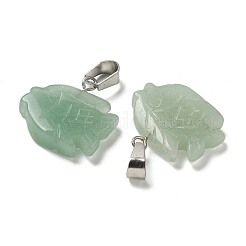 天然石グリーンアベンチュリンペンダント  201ステンレススチール製金具付き  魚  19x20x5.5mm  穴：4x7mm&nbsp;G-B127-16P-03