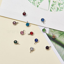 カット加工ガラスチャーム  ステンレスペンダントカボションセッティング  フラットラウンド  ミックスカラー  9x6x4mm  穴：2mm  60個/セット&nbsp;RGLA-CJ0001-03
