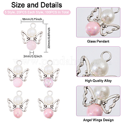 アクリル＆合金ペンダント  鉄パーツ  天使  ラウンド  アンティークシルバー＆プラチナ  ピンク  23x18x3mm  穴：3mm  100個/セット&nbsp;PALLOY-CA00011