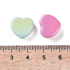 不透明UVメッキアクリルビーズ  虹色の  ハート  ミックスカラー  13.5x15x7.5mm  穴：2mm&nbsp;PACR-D288-12
