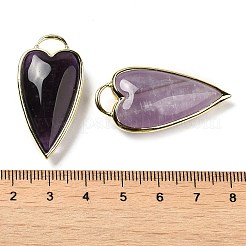 天然石アメジストペンダント  メッキ真鍮ハートチャームラック  ゴールドカラー  38x19x7.3~7.8mm  穴：4.7x6.5mm&nbsp;G-K347-01G-03