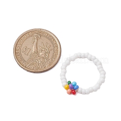 丸いガラスシードビーズストレッチリング  女性用アクリルフラワー＆ビーリング  ホワイト  6~8mm  内径：20mm  2個/セット&nbsp;RJEW-JR00700-02