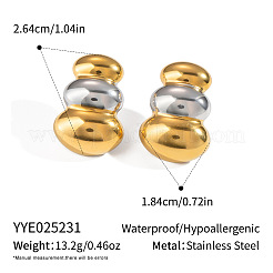 女性用ツートンカラー304ステンレススチール製スタッドピアス  オーバル  本金メッキ&ステンレススチールカラー  26.4x18.4mm&nbsp;FM7077