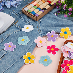 36個 6色 タオル刺繍風 コットン アイロン接着/縫い付けパッチ  アップリケ  バッジ  洋服用  花  ミックスカラー  53.5x51.5x2.5mm  6個/カラー&nbsp;DIY-GO0002-60