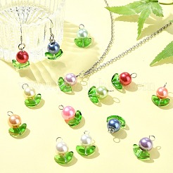 120色のパールガラスパールビーズペンダント12個  花のペンダント  304ステンレス鋼の平頭ピン付き  ミックスカラー  25mm  穴：3.5~4mm  10個/カラー&nbsp;PALLOY-CJ00081