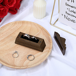 マグネット蓋付きブラックウォールナット木製指輪収納ボックス1個  山の形  コーヒー  10x3x5.15cm&nbsp;OBOX-PH0001-06