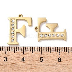 本物の14Kゴールドメッキ304ステンレススチールペンダント  ラインストーン付き  文字F  18x14x2mm  穴：1.2mm&nbsp;STAS-L022-157G-F