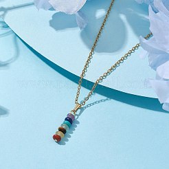 天然と合成の混合宝石ディスクペンダントネックレス  ステンレス鋼のチェーンを有します  ゴールドカラー  17.80インチ（45.2cm）&nbsp;NJEW-JN04623-02