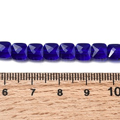 透明ガラスビーズ連売り  正方形  多面カット  ダークブルー  5.5~6x6x4~4.5mm  穴：1mm  約100個/連  22.44~22.56（57~57.3センチメートル）&nbsp;GLAA-L050-A10