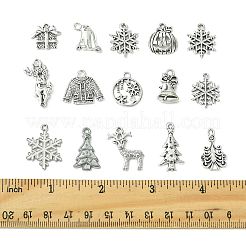 チベットスタイルのクリスマス合金ペンダント40個、15つのスタイル  アンティークシルバー  混合図形  20x15.5x1.5mm  穴：1.5mm&nbsp;TIBEP-FS0001-42