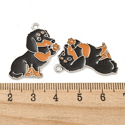 メッキ合金エナメルチャームラック  カドミウムフリー＆鉛フリー  プラチナ  犬チャーム  ブラック  28x22x1.5mm  穴：1.8mm&nbsp;ENAM-Z014-01P-01