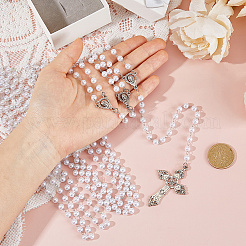 結婚式用の合金プラスチックパールビーズウェディングラッソロープ  パーティーの装飾  クロス  ホワイト  1830mm&nbsp;HJEW-DC00129