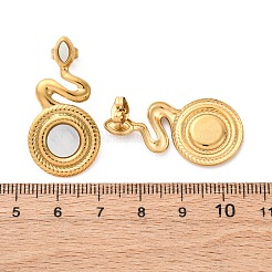 304ステンレススチール天然ホワイトシェルスタッドピアス  ヘビ  イオンプレーティング（ip）  18KGP本金メッキ  34x17.5mm&nbsp;EJEW-Z103-03G-02