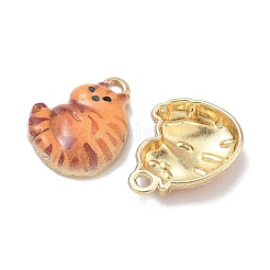 合金エナメルチャーム  猫の形のチャーム  ラックめっき  ゴールドカラー  チョコレート  18x13.5x3.5mm  穴：1.6mm&nbsp;ENAM-K076-35G-05