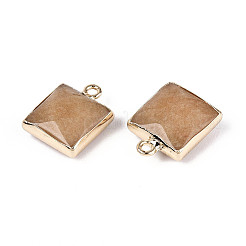 染色された天然白翡翠のファセットペンダント  真鍮のスクエアチャーム  ゴールドカラー  ペルー  18x14~15x6~6.5mm  穴：1.8mm&nbsp;G-T139-95E