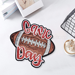 スポーツテーマのスパンコール刺繍アイロン接着/縫い付けパッチ  マスクと衣装のアクセサリー  パイルレットアップリケ  ラグビーと「良い試合」  ココナッツブラウン  245x258x1.5mm&nbsp;PATC-GF0001-94B