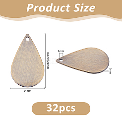 真鍮製ペンダント32個  ティアドロップチャーム  ブラッシングアンティークブロンズ  22x14x0.8mm  穴：1mm&nbsp;KK-FH0008-22AB