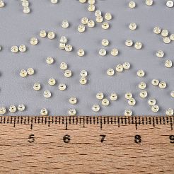 12/0 FGBグレードAラウンドガラスシードビーズ  透明インサイドカラー  光沢メッキ  レモンシフォン  2.3x1.5mm  穴：1mm  約48500個/ポンド&nbsp;SEED-N001-F-251