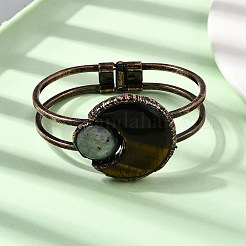 女性用天然タイガーアイ＆ラブラドライトバングル  ムーン  赤銅真鍮の留め具付き  内径：2-1/2x1-3/4インチ（6.25x4.5cm）&nbsp;BJEW-A043-01R-02