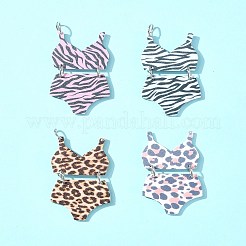 4個4スタイルプリントアクリルパーツ  鉄製丸カン付き  ヒョウ柄水着  ミックスカラー  46x23x2mm  穴：5.5mm  1個/スタイル&nbsp;MACR-FS0001-75