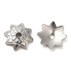 変色しない304ステンレススチールビーズキャップ  マルチ花弁花  ステンレス鋼色  7x7x1.5mm  穴：1.2mm&nbsp;STAS-R123-05P