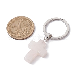 天然ローズクォーツキーホルダー  304ステンレススチール製スプリットキーリング付き  クロス  5.6cm  クロス：37.5x18x5.5mm&nbsp;KEYC-JKC00729-03