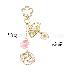 4個 4スタイル 合金エナメルペンダントキーホルダー  回転式スナップフック留め具とガラスの丸型ペンダント付き  ウサギと花と猫の形をしたフラットラウンド  ゴールドカラー  118mm  1個/スタイル&nbsp;HJEW-FS00052