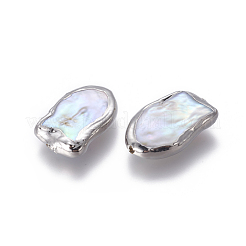 天然な培養された淡水パールビーズ  真鍮パーツ  魚  プラチナ  19~22.5x12~14.5x4~7mm  穴：0.7mm&nbsp;PEAR-F011-26P