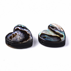 天然アワビシェル/パウアシェルビーズ  ハート  カラフル  10x10.5x3.5mm  穴：1mm&nbsp;SSHEL-T014-15