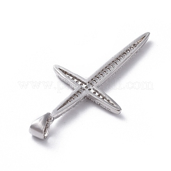 真鍮製マイクロパヴェキュービックジルコニアペンダント  クロス  透明  プラチナ  38.8x20x2mm  穴：4x5mm&nbsp;ZIRC-G159-02P-05