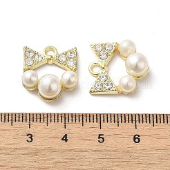 ラインストーン ペンダント付き合金  ABSの模造パールと  ちょう結びのチャーム  ゴールドカラー  18x16x8mm  穴：2mm&nbsp;FIND-B032-09G